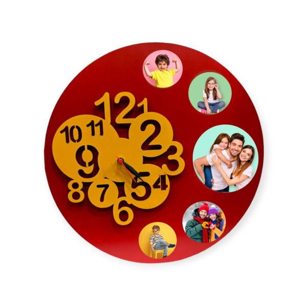 Wooden Wall Clock Red Photo Frame