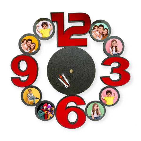 Wooden Wall Clock 9 Photo Frame