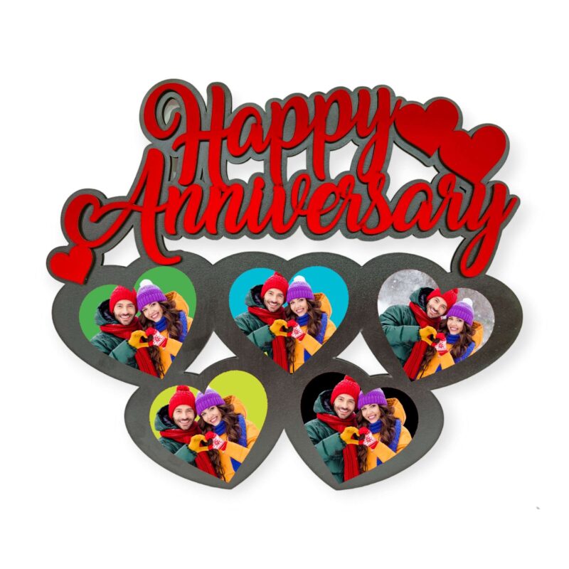 Wooden Happy Anniversary Photo Frame Heart Shape – Personalized Love Gift
