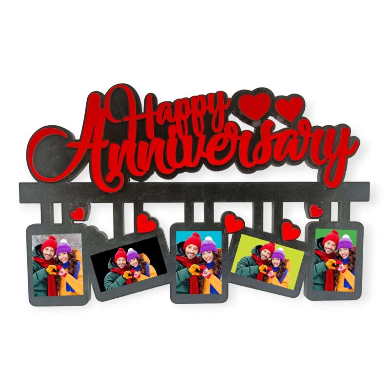 Wooden Happy Anniversary Photo Frame – Personalized Anniversary Gift for Couples