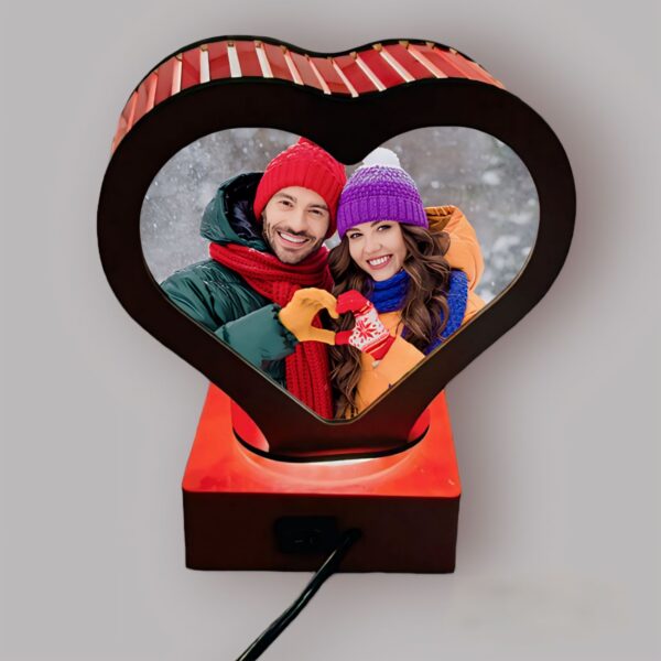 LED Rotating Photo Lamp with Red Heart Design | Personalized Gift for Loved Ones