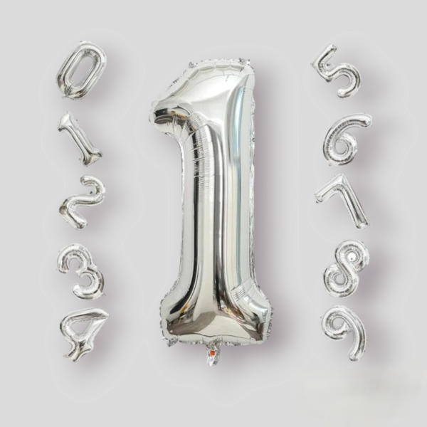 Number Foil Balloons with Straw – Silver 16 inch