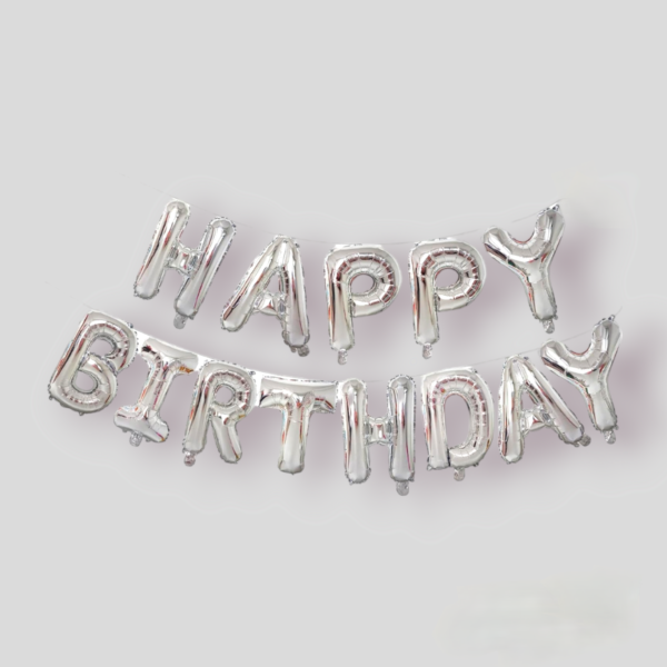 Happy Birthday Foil Balloons with Straw – Silver