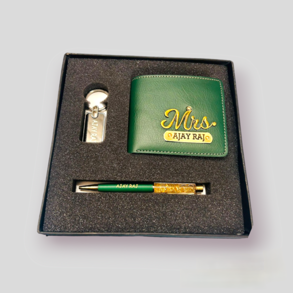 Customized Combo Set for Men! Includes a sleek wallet, keychain, and pen. Perfect for any occasion