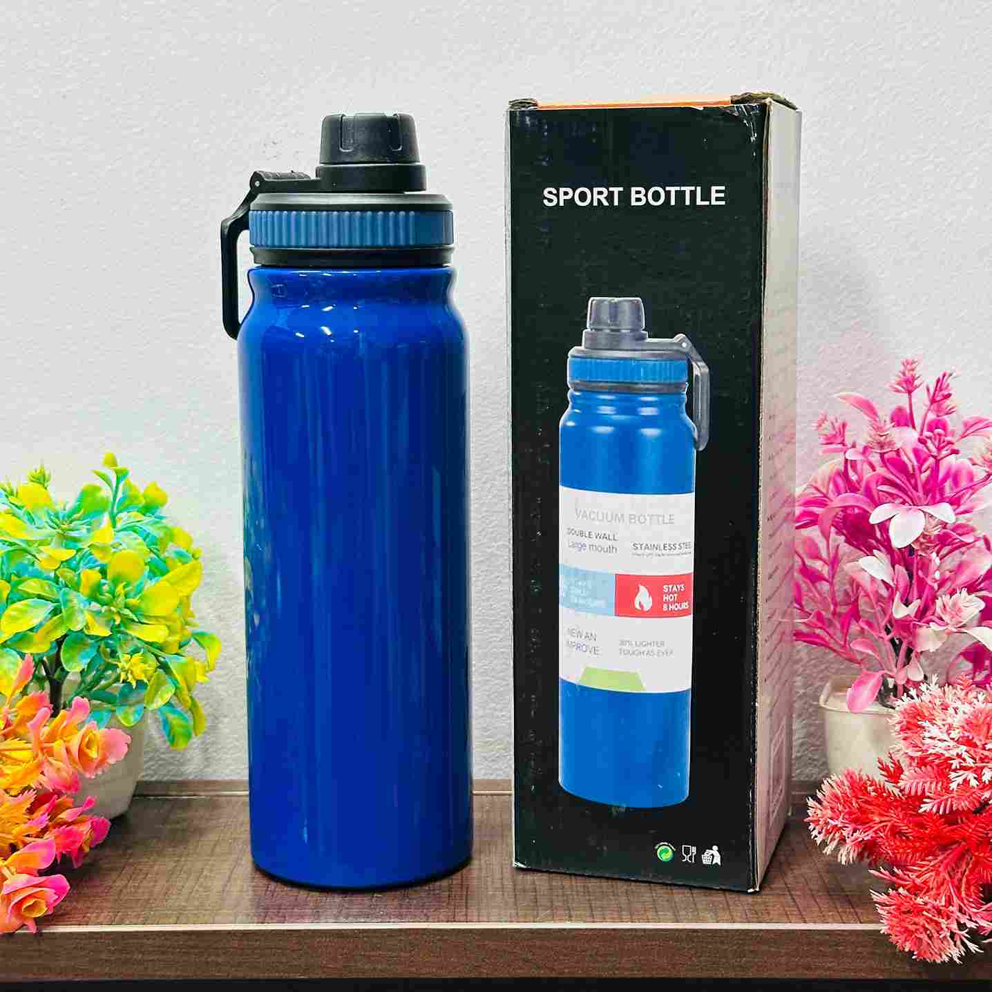 800ml Insulated Stainless Steel Bottle with Glossy Finish & Grab Handle