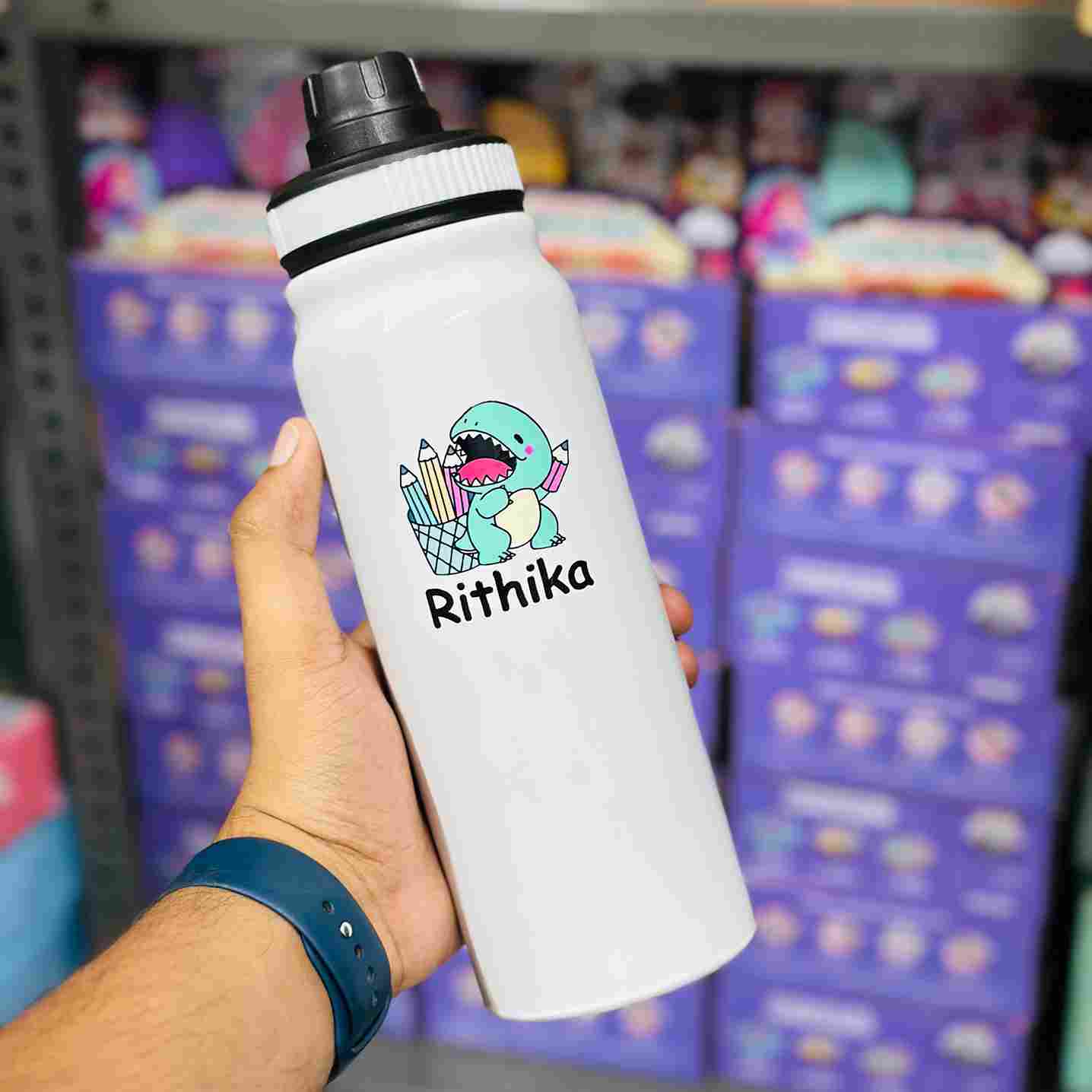 800ml Insulated Stainless Steel Bottle with Glossy Finish & Grab Handle