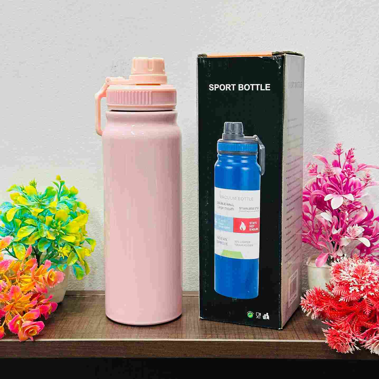 800ml Insulated Stainless Steel Bottle with Glossy Finish & Grab Handle