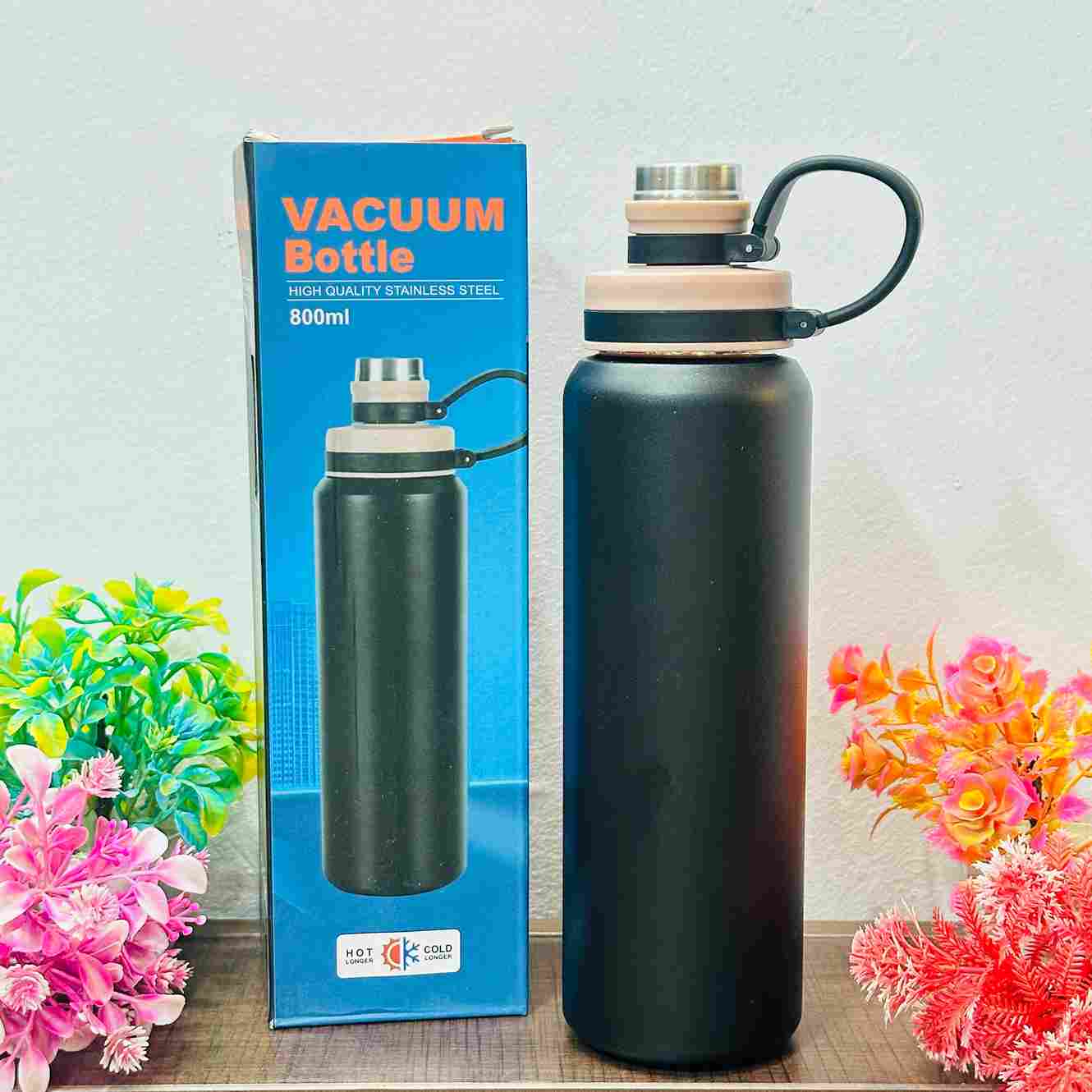 800ml Stainless Steel Vacuum Bottle – Dual Drinking Option, Matte Finish & Grab Strap