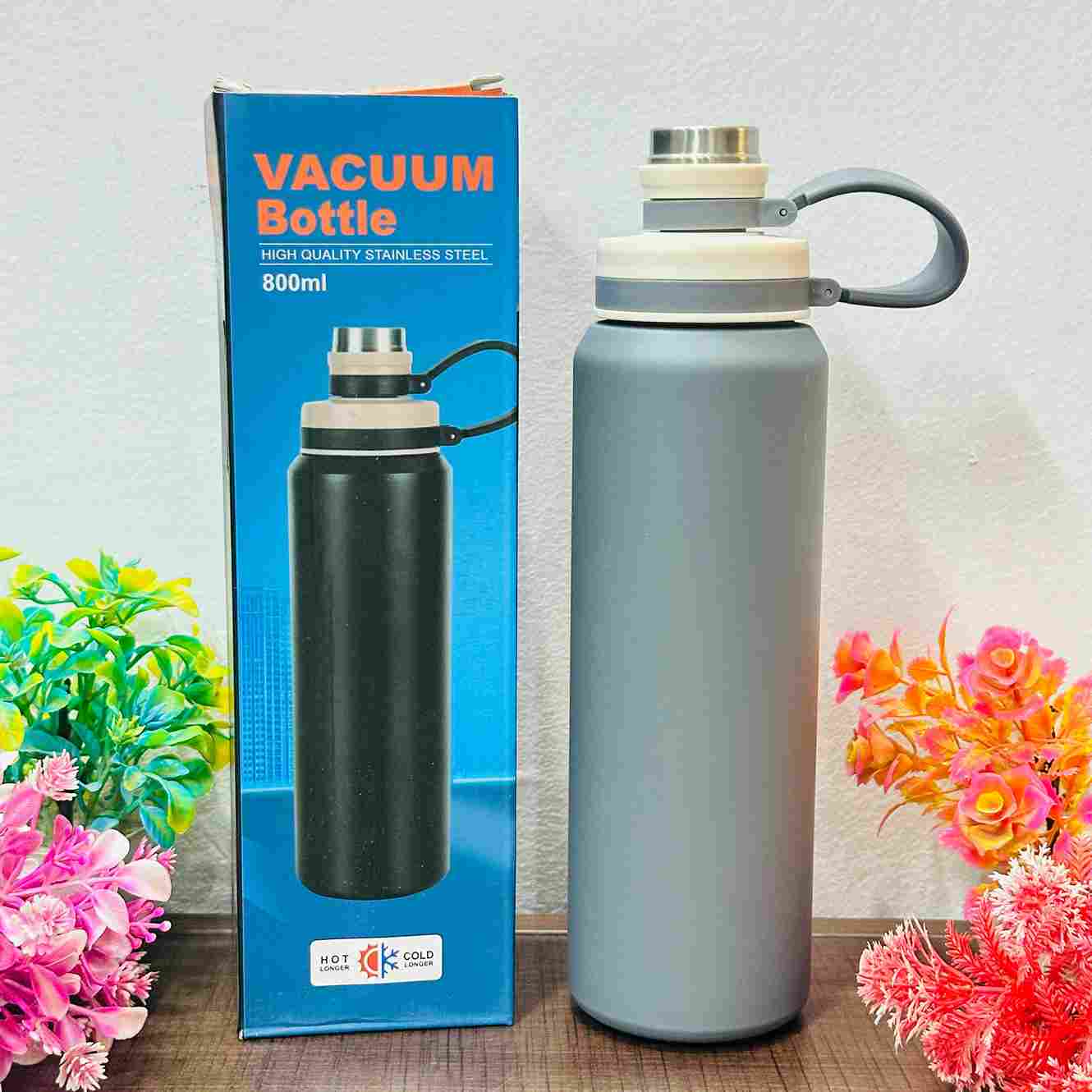 800ml Stainless Steel Vacuum Bottle – Dual Drinking Option, Matte Finish & Grab Strap