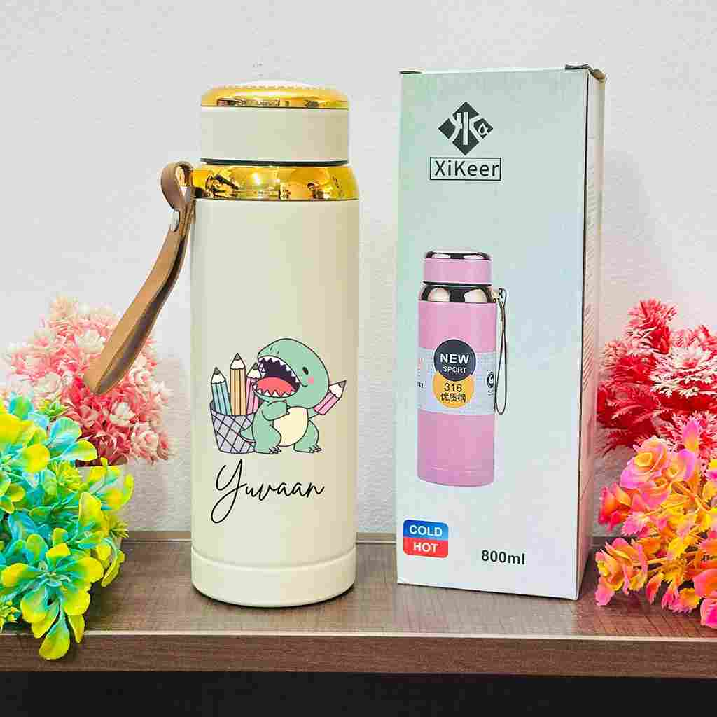 800ml Insulated Stainless Steel Bottle with Strainer, Wide Mouth & Rubber Handle – Matte Finish