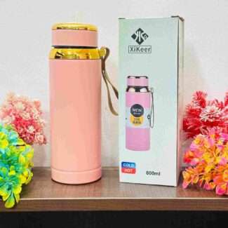 800ml Insulated Stainless Steel Bottle with Strainer, Wide Mouth & Rubber Handle – Matte Finish